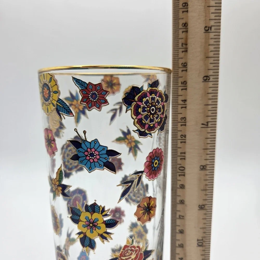 Set Of 4 Williams Sonoma Day Of The Dead Highball Glasses Halloween 16oz   NEW